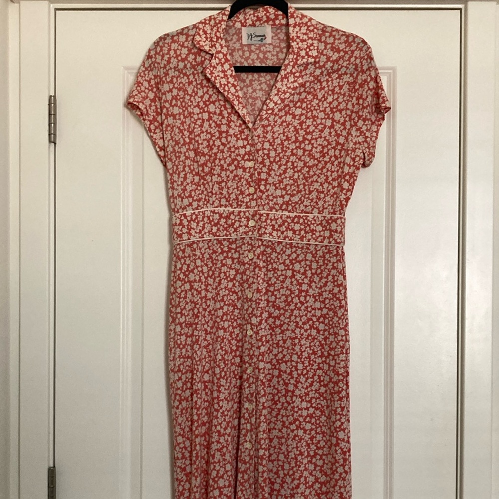 Vintage Pink Asymmetrical Wrap Dress with Notched Collar